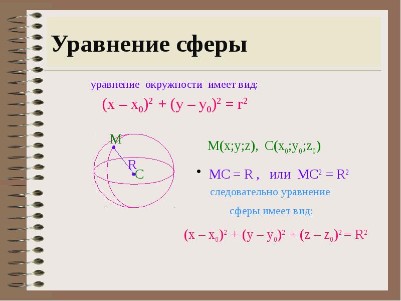 Уравнение сферы радиуса с центром