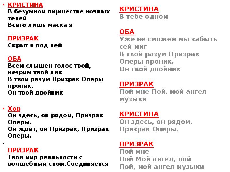 КРИСТИНА В безумном пиршестве ночных теней Всего лишь маска я КРИСТИНА В безумном пиршестве ночных теней Всего лишь маска я