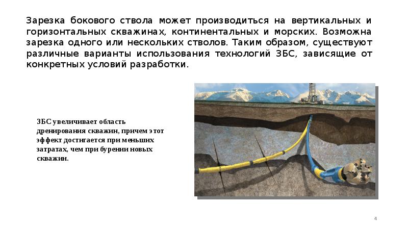 Зарезка бокового ствола может производиться на вертикальных и горизонтальных скважинах, континентальных