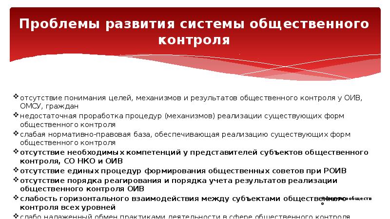 Проблемы развития системы общественного контроля