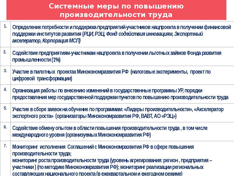 Федеральный проект системные меры по повышению производительности труда