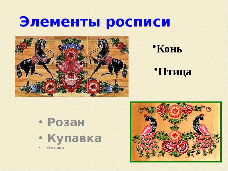 Городецкая роспись презентация 5 класс изо. Городецкая роспись элементы презентация. Городец роспись лошадь Розан. Городецкая роспись 5 класс Розан Купавка птица конь. Элементами какой росписи являются розаны и Купавки.