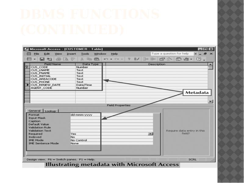 DBMS Functions (continued) DBMS Functions (continued)