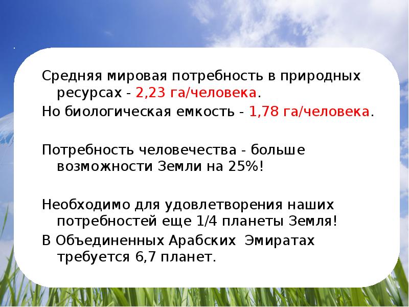 Возможность средний. Биологическая ёмкость. Глобальные потребности. Биологическая емкость жил.