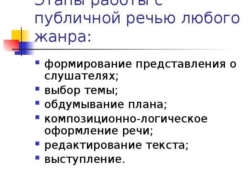 Представление доклада. Жанры публичного выступления. Композиционно-логическое оформление речи. Речевое оформление публичного выступления.. Жанры устной научной речи.