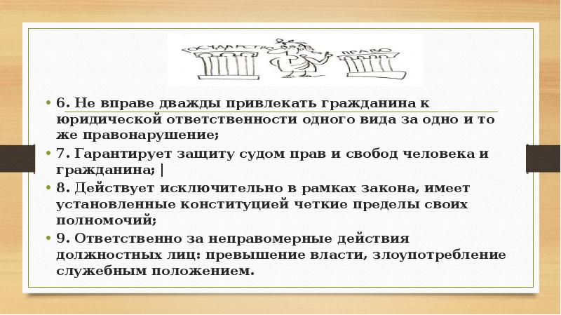 6. Не вправе дважды привлекать гражданина к юридической ответственности одного вида 6. Не вправе дважды привлекать гражданина к юридической ответственности одного вида