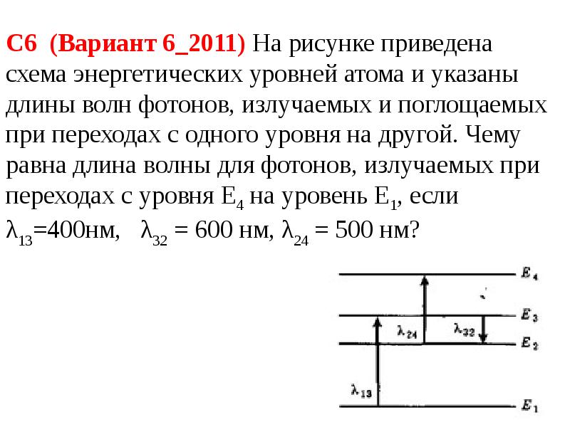 На рисунке изображены энергетические уровни атома и указаны длины волн