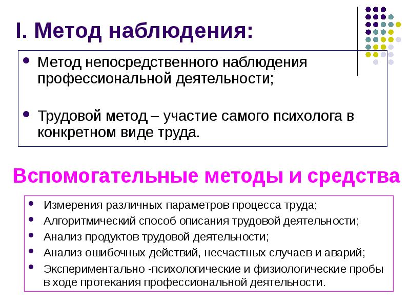 Для более четкой объективной и ясной картины широко применяются такие методы психологии труда как