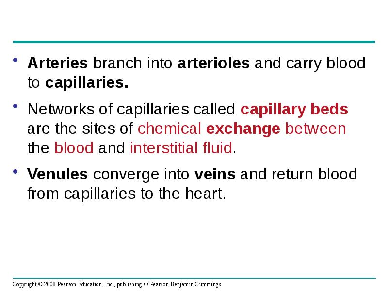 Arteries branch into arterioles and carry blood to capillaries.
Arteries Arteries branch into arterioles and carry blood to capillaries.
Arteries