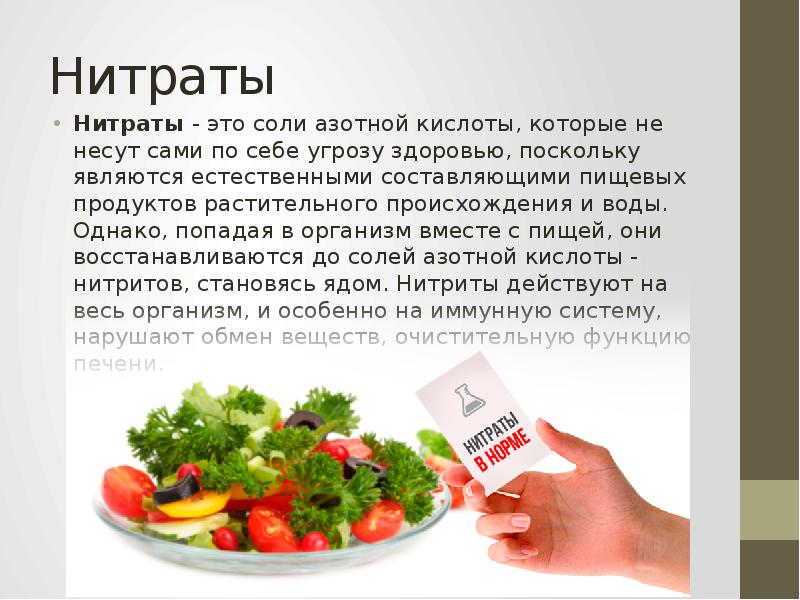 Проект влияние на здоровье человека нитратов и нитритов содержащихся в продуктах питания