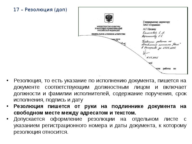 Бланк резолюции руководителя образец