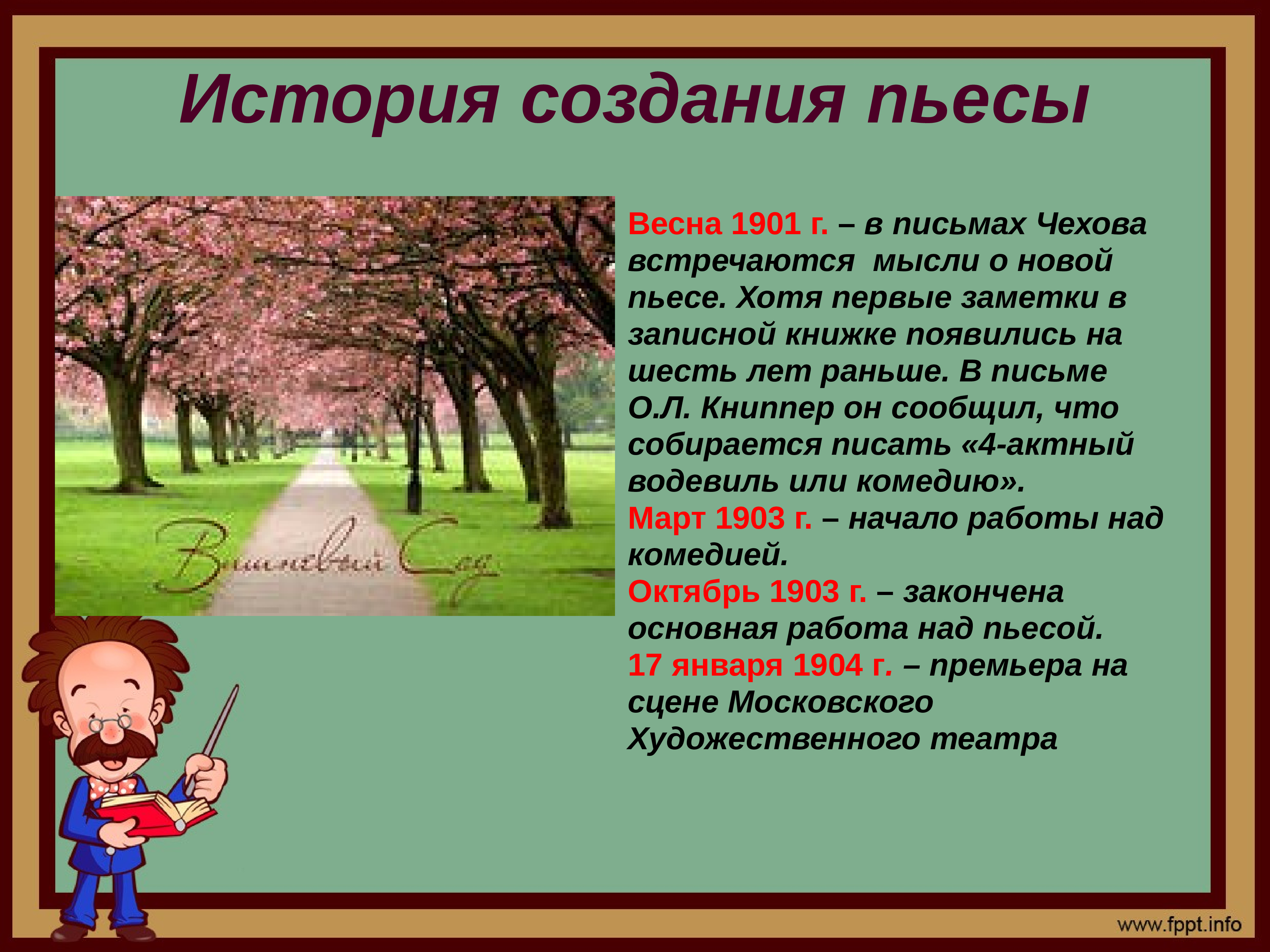 Чехов история создания вишневого сада презентация