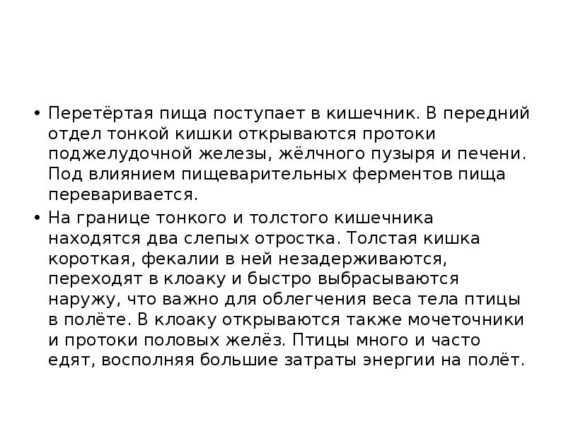 Перетёртая пища поступает в кишечник. В передний отдел тонкой кишки открываются Перетёртая пища поступает в кишечник. В передний отдел тонкой кишки открываются