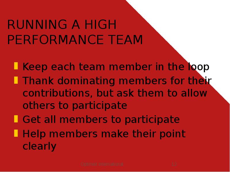 RUNNING A HIGH PERFORMANCE TEAM
Keep each team member in the RUNNING A HIGH PERFORMANCE TEAM
Keep each team member in the