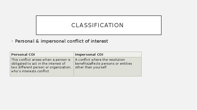 Classification  Personal & impersonal conflict of interest