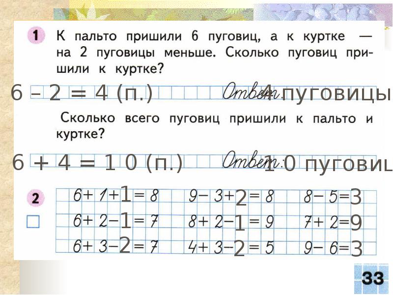 К каждому пиджаку пришивают. Сколько. Пуговиц. К пальто пришили 6 пуговиц. На 9 пиджаков пришили по 6 пуговиц. Сколко всэго пугавэц пришили к палто икурткэ?.