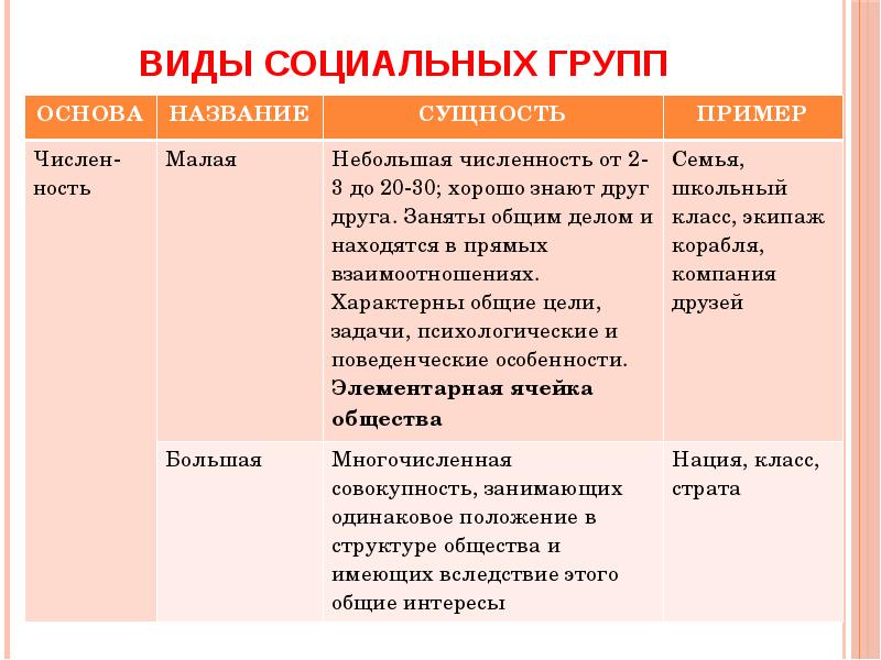 Малые социальные группы сложный план