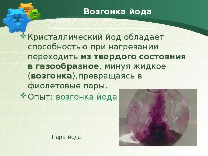 Состав йода. Возгонка кристаллического йода. Возгонка йода в химии. Возгонка йода при нагревании. Сублимация йода.