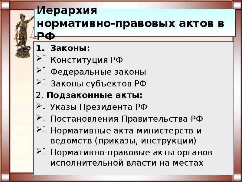 Федеральные законы и законы субъектов. Иерархия нормативно-правовых актов в РФ. Иерархия нормативных актов. Схема иерархии нормативно правовых актов. Иерархия НПА В РФ.