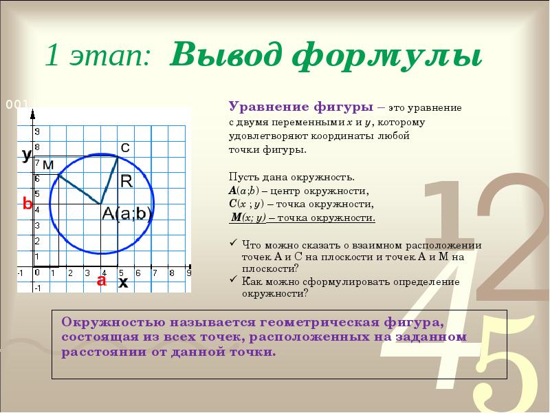 Уравнение окружности проходящей через точку