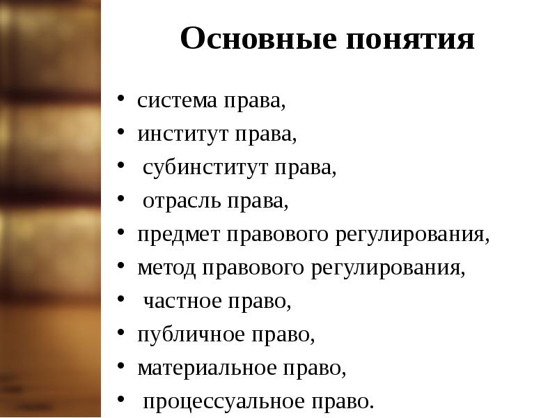 Презентация система права основные институты отрасли права