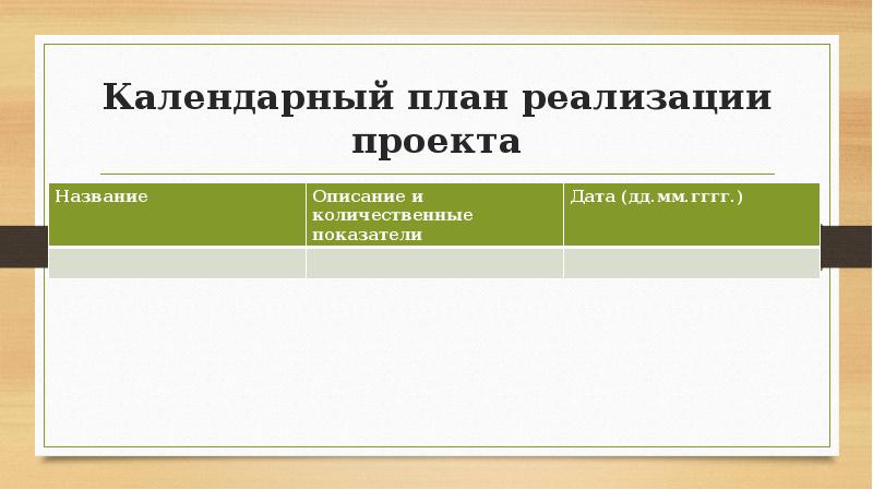 Календарный план реализации проекта на грант