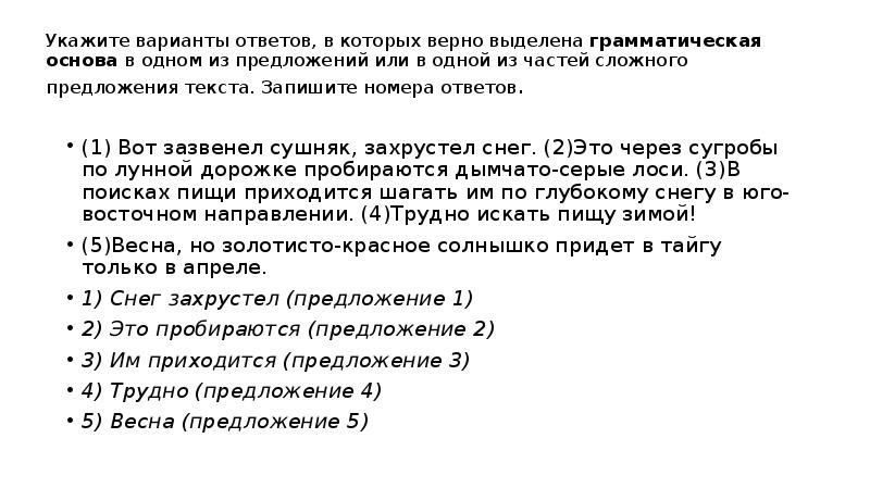 Прочитай текст выдели грамматическую основу предложений