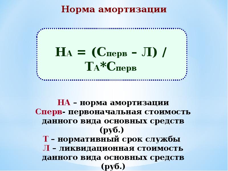 При увеличении нормы амортизации. Норма амортизации основных фондов. Как найти норму амортизации. Норма амортизации это в экономике. Основные фонды предприятия презентация.