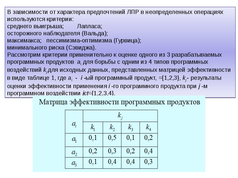 Метод 9. Методы количественного оценивания систем. Критерий осторожного наблюдателя. Количественное оценивание сложных систем. Критерий среднего выигрыша.