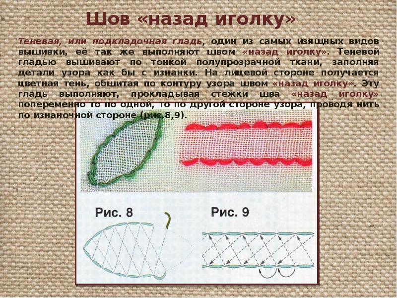 Шов назад иголка схема для детей