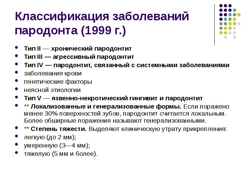 Классификация заболеваний пародонта презентация