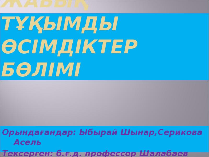 Жабық тұқымды өсімдіктер бөлімі Орындағандар: Ыбырай Шынар,Серикова Асель Тексерген: б.ғ.д. профессор