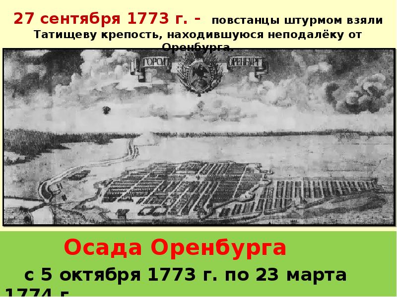5 октября 1773. Итог осады Оренбурга 5 октября 1773 года 8 класс.