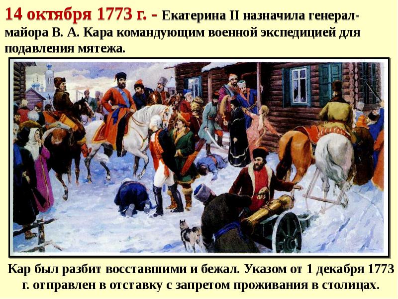 14 октября 1773 г. - Екатерина II назначила генерал-майора В. А.