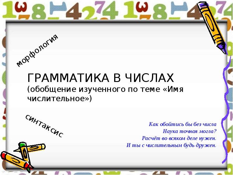 Урок на тему имя числительное. Грамматика / имя числительное. имя числительное презентация. фон для презентации числительные.