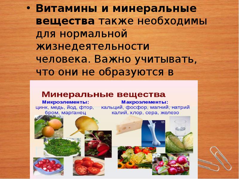 Презентация минеральные вещества в продуктах питания