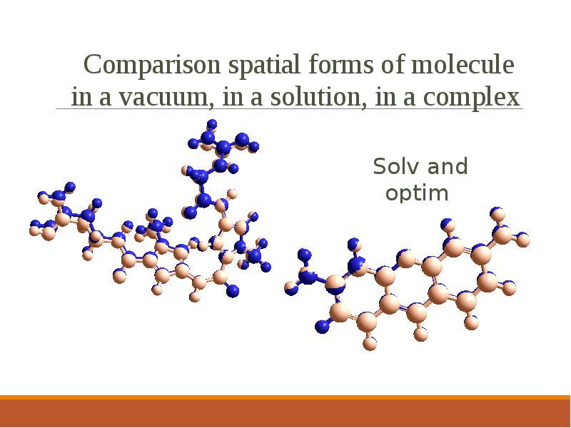 Comparison spatial forms of molecule in a vacuum, in a solution,