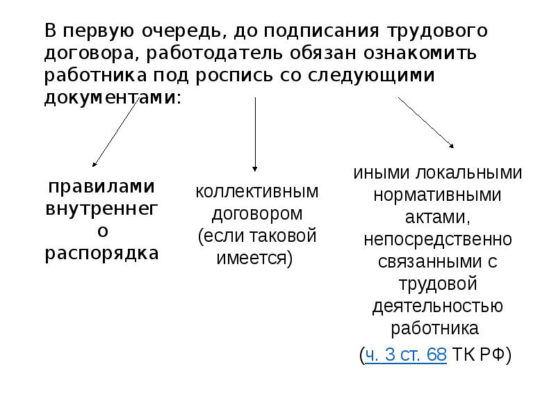 При заключении трудового договора работодатель