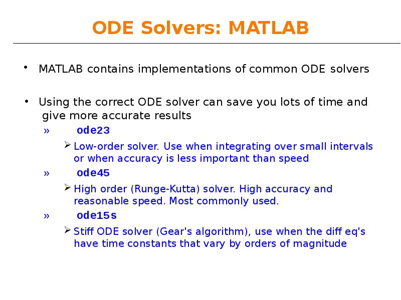 ODE Solvers: MATLAB