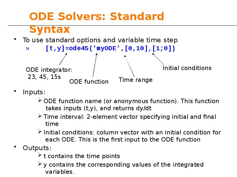 ODE Solvers: Standard Syntax