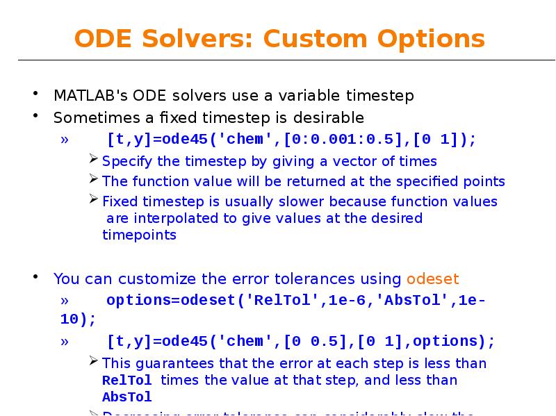 ODE Solvers: Custom Options