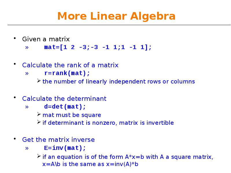 More Linear Algebra