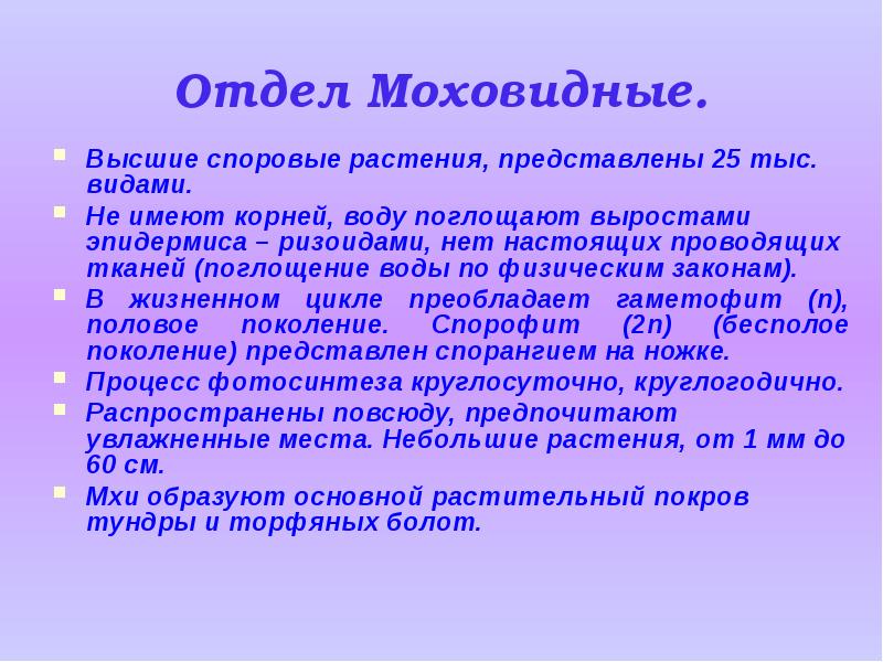 Моховидные отдел высших. Моховидные отдел высших