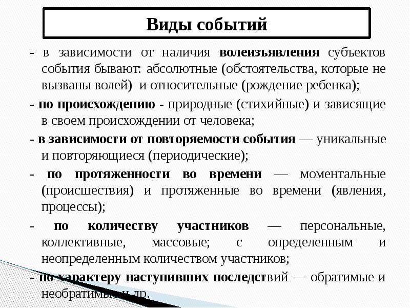 События виды событий презентация