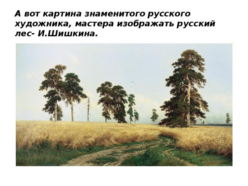 А вот картина знаменитого русского художника, мастера изображать русский лес- И.Шишкина.