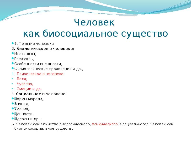 План на тему биосоциальная сущность человека по обществознанию