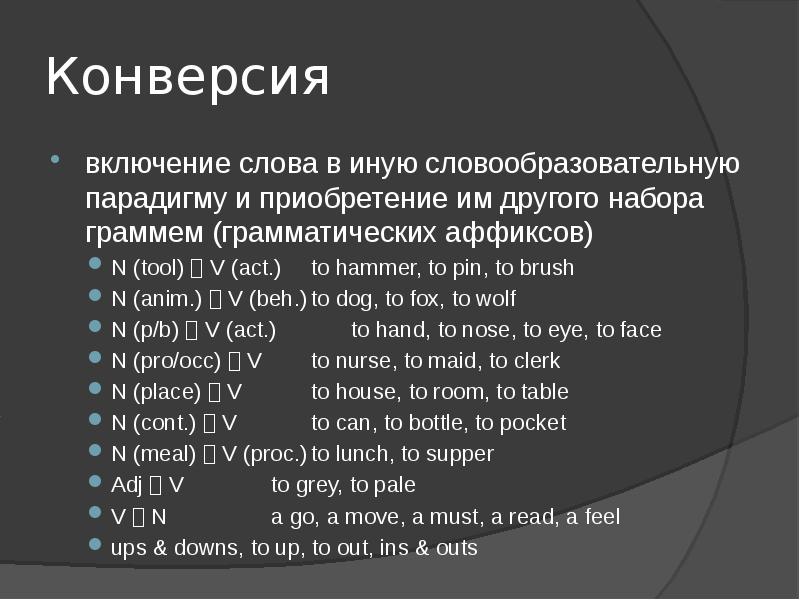 Конверсия как способ словообразования в английском языке.