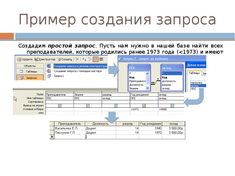 Создание запросов в access презентация