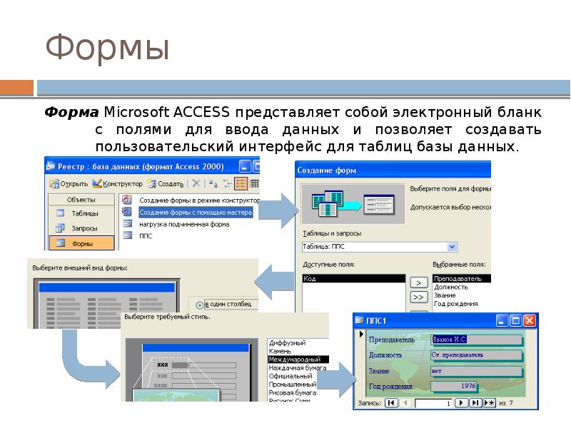 Создание интерфейса. Формы база данных access. Система управления базами данных MS access формы. Формы в БД access. Интерфейс базы данных access таблицы.