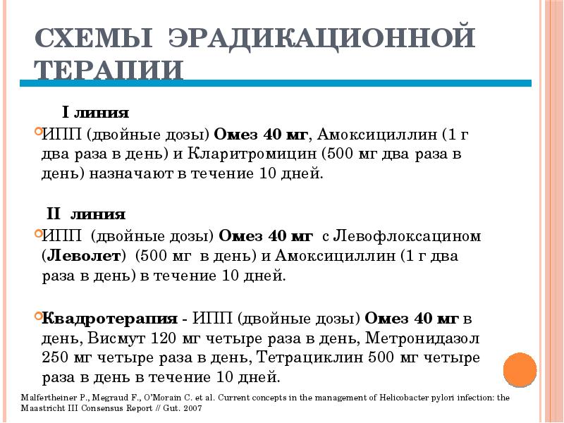 Препаратом третьей линии терапия спасения в схеме эрадикационной терапии является